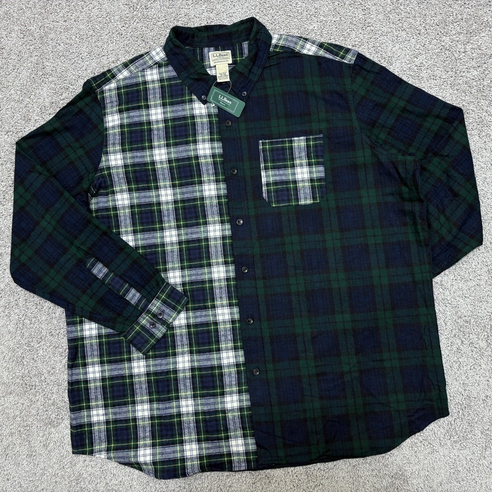 NWT LL Bean Flannel Shirt Traditional Fit Scotch Plaid Chemise Mens XXL Reg